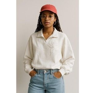 Vintage 80s White Floral Appliqué Sweatshirt AGWT Division of Graff | Medium Y2K